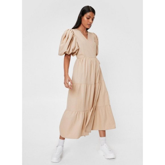 Nasty Gal Dresses & Skirts - Nasty Gal Puff Sleeve Tiered Wrap Dress